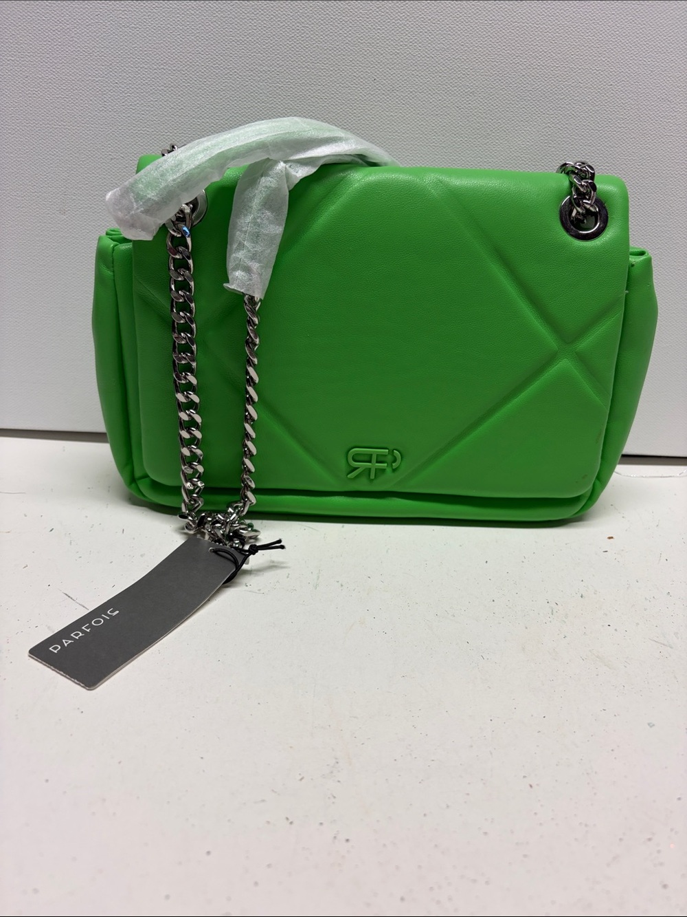 PARFOIS Neon Green Quilted Crossbody Bag with Chain Strap